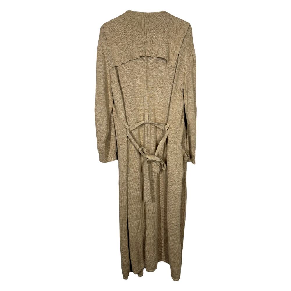 Free People Beach Long Slub Knit Cardigan Sweater Large Tan Boho Casual Belted - Picture 3 of 7
